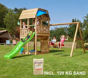 Leikkikeskus Jungle Gym Barn ja Swing Module X'tra sis. 120 kg hiekkaa ja  vihreän liukumäen, find the best deal on Starcart