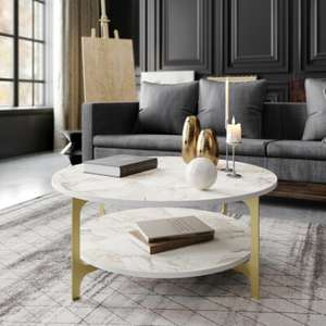 Sohvapöytä Linento Furniture Versy 90 cm kulta/valkoinen, katso halvin  hinta Starcartista - Starcart